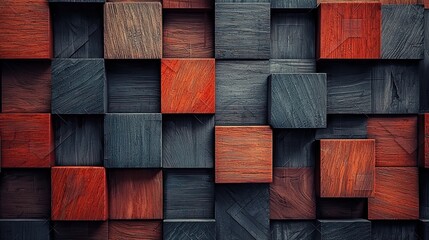 Poster - Wooden cube wall texture background, wood cube wall pattern for interior or exterior design