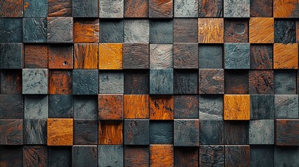 Wall Mural - Wooden cube wall texture background, wood cube wall pattern for interior or exterior design