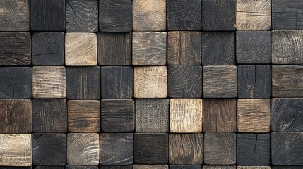 Wall Mural - Wooden cube wall texture background, wood cube wall pattern for interior or exterior design