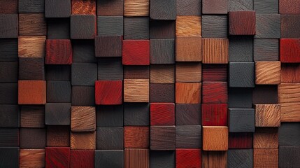 Poster - Wooden cube wall texture background, wood cube wall pattern for interior or exterior design