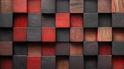Poster - Wooden cube wall texture background, wood cube wall pattern for interior or exterior design