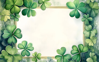 Wall Mural - Watercolor rectangular clover shamrock frame illustration element for St Patrick's day decoration graphic design