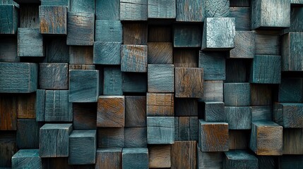 Poster - Wooden cube wall texture background, wood cube wall pattern for interior or exterior design