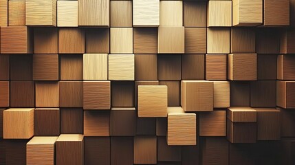 Wall Mural - Wooden cube wall texture background, wood cube wall pattern for interior or exterior design