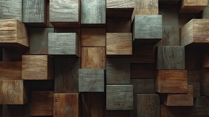 Poster - Wooden cube wall texture background, wood cube wall pattern for interior or exterior design