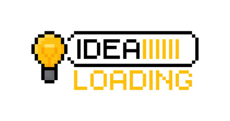 Poster - Idea loading concept with light bulb and loading bar in 8 bit pixel style. Big idea, innovation and creativity. Vector illustration