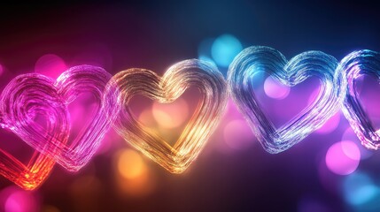 Leinwandbilder - Vibrant digital artwork with glowing neon hearts interconnected, symbolizing engagement and teamwork