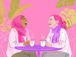 © Westend61 - Illustration of two women laughing and talking at a cafe table
