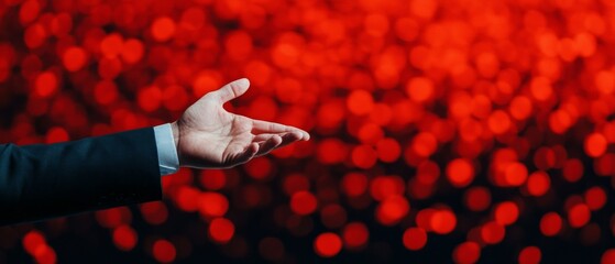 Aufkleber - Minimalist Corporate Seminar Speaker in Professional Attire Gesturing Over Abstract Light Display - Innovative Business Education and Visual Content for Dynamic Presentations