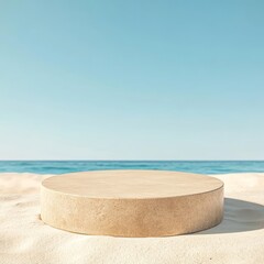 Round stone podium on the beach. Abstract background. 3d rendering