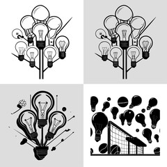 Create a stylized and dynamic illustration of a sport-themed sign featuring a series of creative light bulb silhouettes in a bold, black line art style