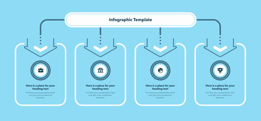 Aufkleber - Process flow diagram divided into four options. Modern infographic with minimalistic icons and place for your texts.
