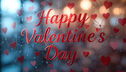 Fototapete - Valentines Day background with heart pattern and typography of Happy Valentines Day text .