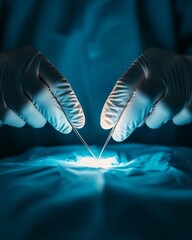 Poster - Futuristic Healthcare Tech Stainless Steel Surgical Instruments with Gloved Hands - Ethical Medical Practices and Effective Patient Safety in Modern Hospitals
