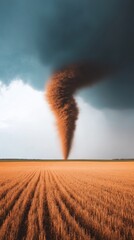Aufkleber - Dramatic Atmospheric Majestic Tornado over Wheat Field - Dynamic Content for Environmental Education and Weather Forecasting