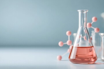 Aufkleber - Minimalist Laboratory Setup Pink Chemical in Glass Flask on Textured Surface - Visual Content for Scientific Innovation and Biotechnology Industry Marketing