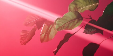 Aufkleber - Pastel Monochrome Botanical Display Sunlit Green Leaves on Gradient Pink Backdrop - Eco-Visual Content and Modern Floral Merchandising for Plant-Based Branding