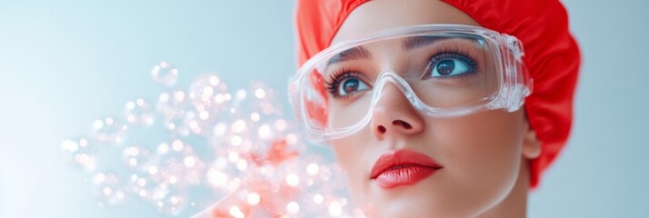 Poster - Futuristic Healthcare Imagery Red Cap and Clear Goggles on Nurse - Dynamic Medical Branding and Modern Hospital Marketing for Professional Innovation