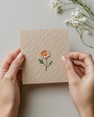 Poster - Artisanal Greeting Card Embossing Handcrafted Textured Paper with Delicate Floral Design - Creative Stationery for Personalized Gifting and Visual Storytelling