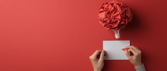 Poster - Minimalist Creative Hub Red Paper Lightbulb with Memo Card - Strategic Branding and Innovative Content for Entrepreneurial Marketing
