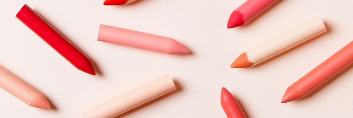 Poster - Vibrant Lip Pencil Display Playful Colors on Textured Canvas - Modern Beauty Visuals and Creative Expression for Contemporary Cosmetic Marketing