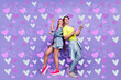 © deagreez - Photo of carefree funny couple dance disco retro event empty space wear pin-up outfit isolated violet color background