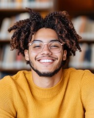 Aufkleber - Contemporary Academic Vibes Cheerful Collegiate Gathering in Cozy Library Setting - Casual Knitwear and Vibrant Diversity for EdTech Engagement and Youthful Educational Content