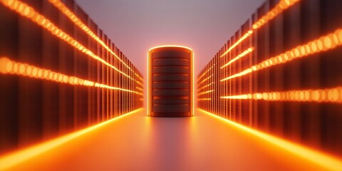 Fototapete - Futuristic Data Center Design Neon-Lit Server Room with Cutting-Edge Technology and Steel Structures - Innovation for IT Solutions and Modern Digital Infrastructures