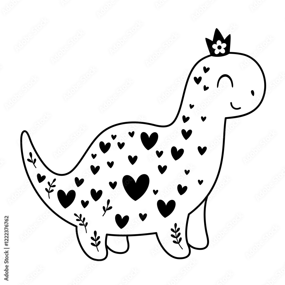 Black and white Valentine dinosaur clipart. Valentines day clipart ...