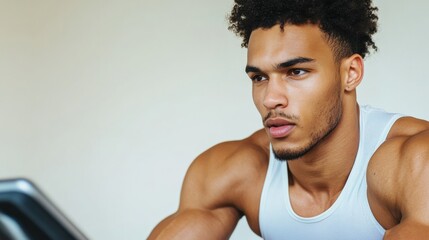 Aufkleber - Modern Athletic Focus Young Man in Moisture-Wicking Activewear - Fitness Content for Health and Wellness Marketing and Motivational Sports Campaigns