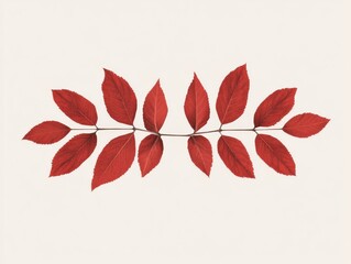 Poster - Crafted Floral Aesthetic Symmetrical Red Leaves on Beige Canvas - Minimalist Nature Art for Eco-Friendly Home Decor and Digital Graphics Inspiration