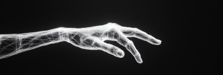 Fototapete - Futuristic Digital Art Luminous Wireframe Hand on Black Backdrop - Cutting-Edge Tech Visual for AI Innovation and Creative Marketing in Virtual Reality Spaces