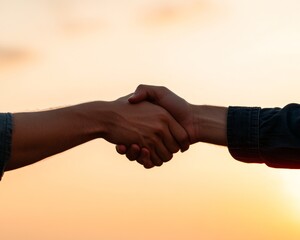 Leinwandbilder - Handshake at Sunset Strengthening Partnerships in Business Casual Denim Social Networking Visuals and Modern Professional Relationship Building