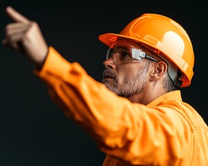 Poster - Industrial Safety Gear Modern Worker in Orange High-Visibility Uniform and Hard Hat - Essential Workforce Safety and Construction Compliance Graphics