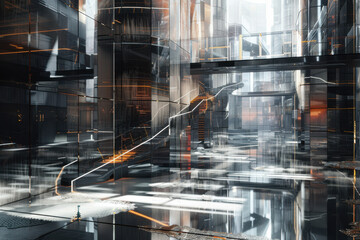Wall Mural - close up horizontal abstract illustration of shiny layers and shapes