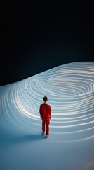 Fototapete - Immersive Digital Art Space Interactive Floor with Dynamic Projections Mimicking Water Ripples - Modern Exhibit Experience for Tech-Savvy Audiences in Innovative Architecture