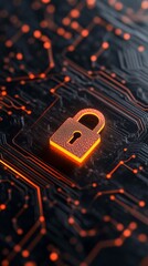 Poster - Futuristic Cybersecurity Visual Circuit Board with Lock Icon for Digital Privacy - Tech Imagery in Online Protection and Secure Network Branding Solutions