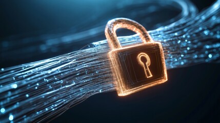 Leinwandbilder - Futuristic Network Visualization Glowing Digital Nodes and Padlock on Blue - Data Transparency and Security for Tech Innovation and Global Business Solutions