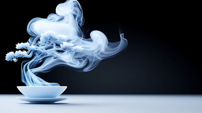 Abstract Blue Smoke Rising From a Bowl Against a Dark Background