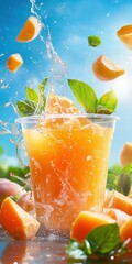 Poster - Refreshing Citrus Drink with Splash in Close-Up View