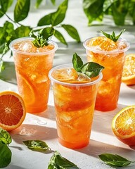 Poster - Refreshing Citrus Beverage in Clear Cups with Fresh Leaves and Ice