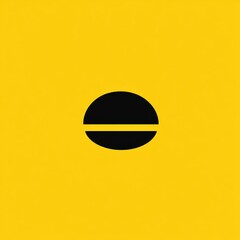 Poster - black disk with a horizontal line in center on a solid yellow background design