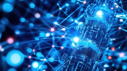 Fototapete - Visual representation of advanced technology with glowing connections and a central tower structure