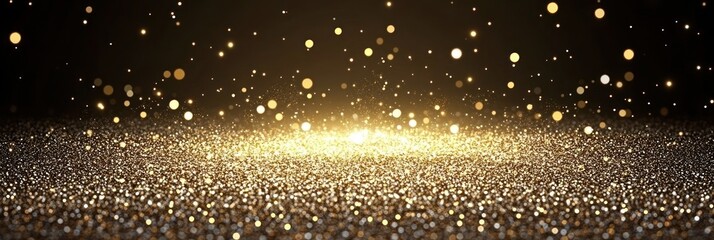 Poster - Golden particles shimmer and dance in a dark environment, creating a captivating visual effect