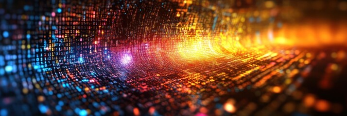 Fototapete - Colorful light patterns flow and swirl in a digital landscape, showcasing technology and innovation