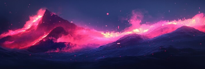 Poster - Twilight paints the mountains and waves in pink and purple, captivating every viewer