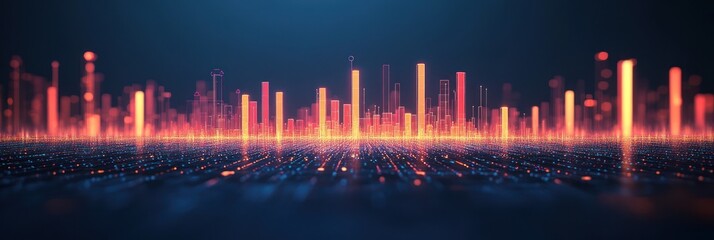 Poster - Glowing towers and luminous patterns create a high tech cityscape view illuminated in neon colors