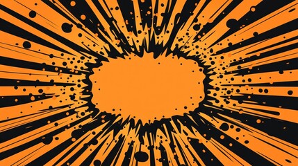 Poster - Bold orange explosion design features sharp black lines radiating outward with splatter details