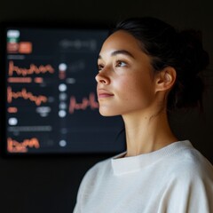 Aufkleber - Minimalist Wellness Tech Hub Interactive Health Monitoring Screens with Mixed-Race Woman Analyzing Metrics - Modern Fitness and Digital Health Solutions