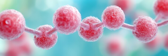Poster - Colorful molecular structure displays red spheres linked by thin strands against a blue backdrop